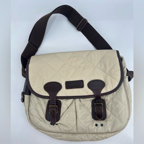 Barbour 8912 Quilted Tarras Bag Beige Brown Leather *flaws - Picture 1 of 14